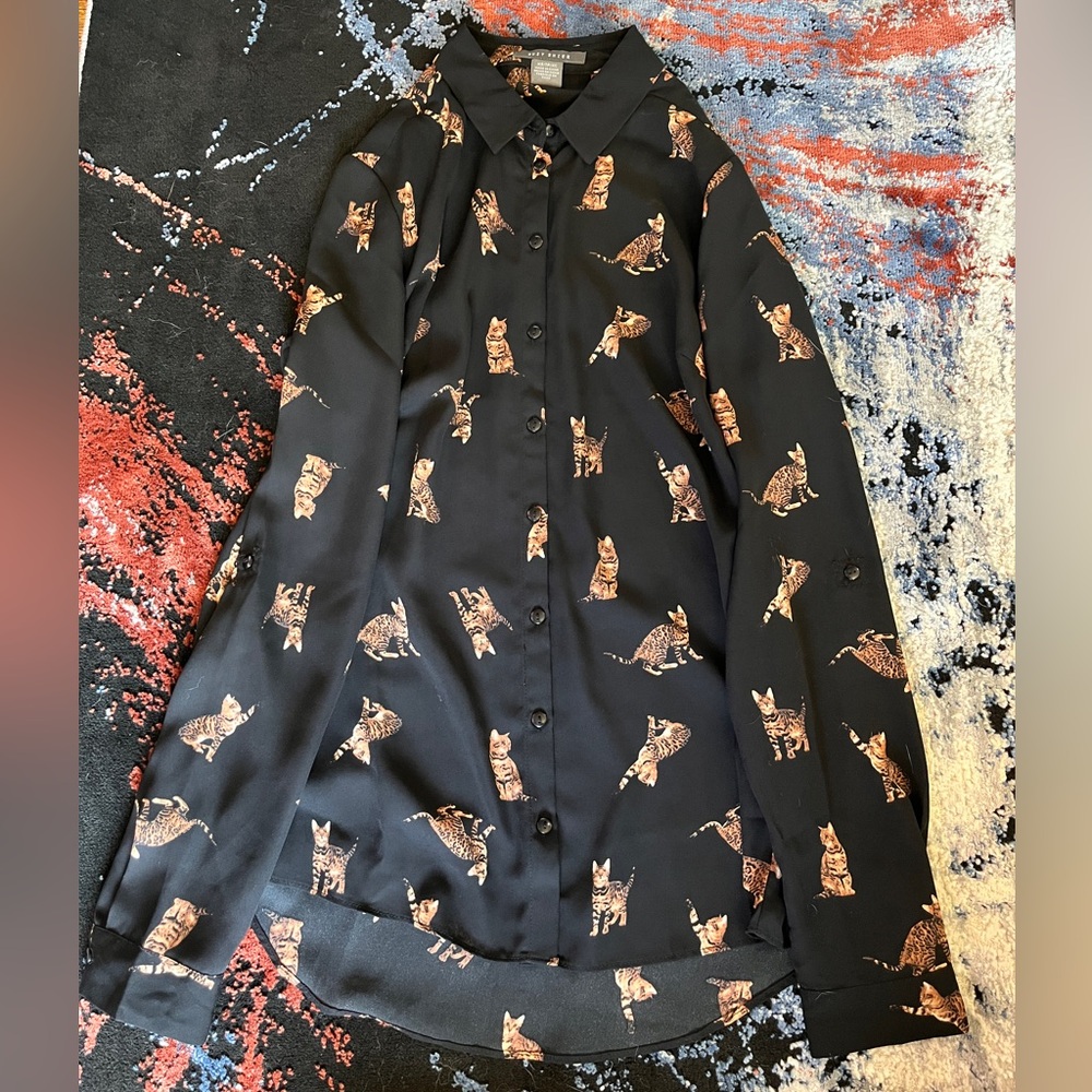 Suzy Shier Black Cat Print Women’s Shirt - Picture 6 of 6